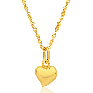 9ct Yellow Gold Silver Filled Heart Pendant With 45cm Chain