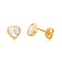 Load image into Gallery viewer, 9ct Yellow Gold Silver Filled Cubic Zirconia Heart 5mm Stud Earrings