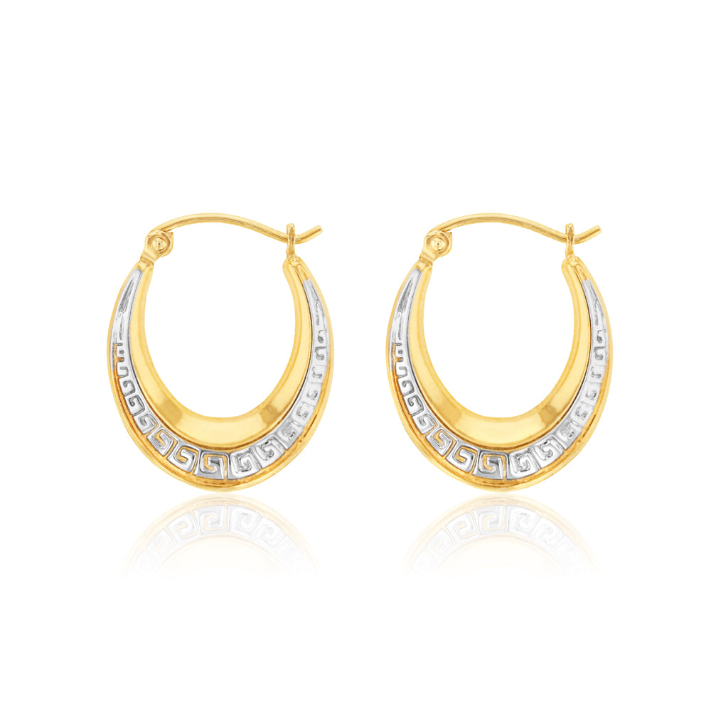 9ct Yellow Gold Silver Filled Two Tone Oval Hoop  Earrings