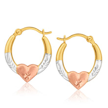 Load image into Gallery viewer, 9ct Yellow Gold Silver Filled Three Tone Heart Hoop Earrings