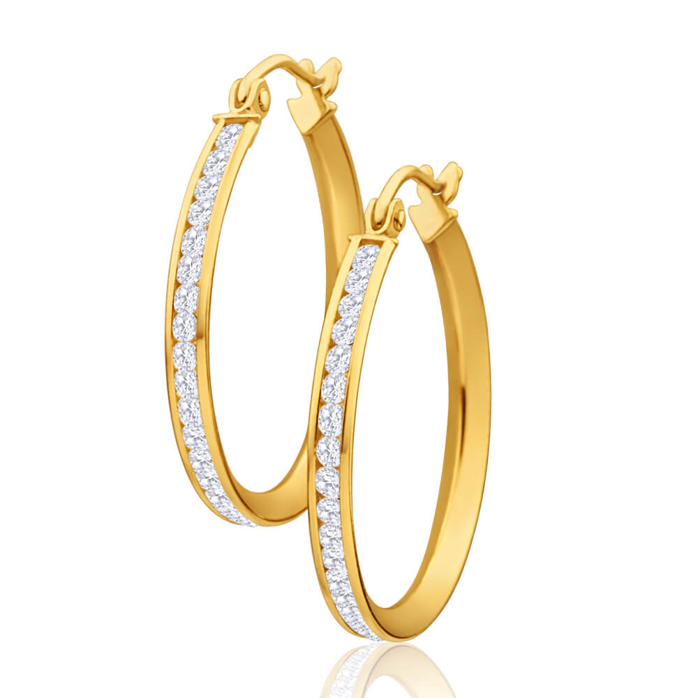 9ct Yellow Gold Silver Filled Cubic Zirconia 23mm Hoop Earrings