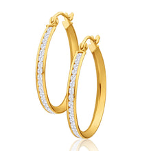 Load image into Gallery viewer, 9ct Yellow Gold Silver Filled Cubic Zirconia 23mm Hoop Earrings