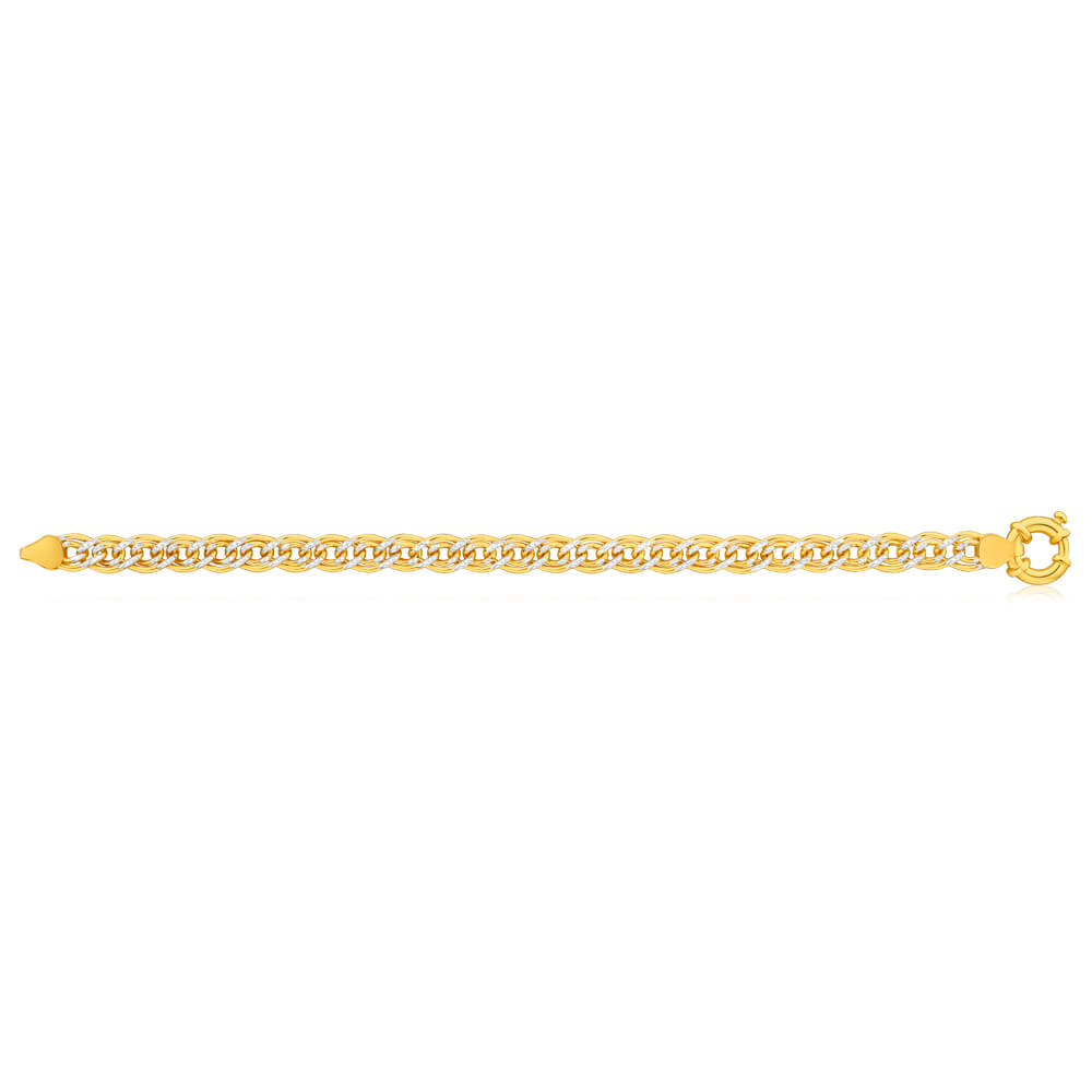 9ct Yellow Gold Silver Filled Two Tone Double 19cm Curb Bracelet