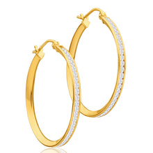 Load image into Gallery viewer, 9ct Yellow Gold Silver Filled Cubic Zirconia 28mm Hoop Earrings