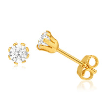 Load image into Gallery viewer, 9ct Yellow Gold Silver Filled Cubic Zirconia 4mm Stud Earrings