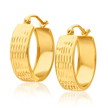 Load image into Gallery viewer, 9ct Yellow Gold Silver Filled Groove Hoop Earrings