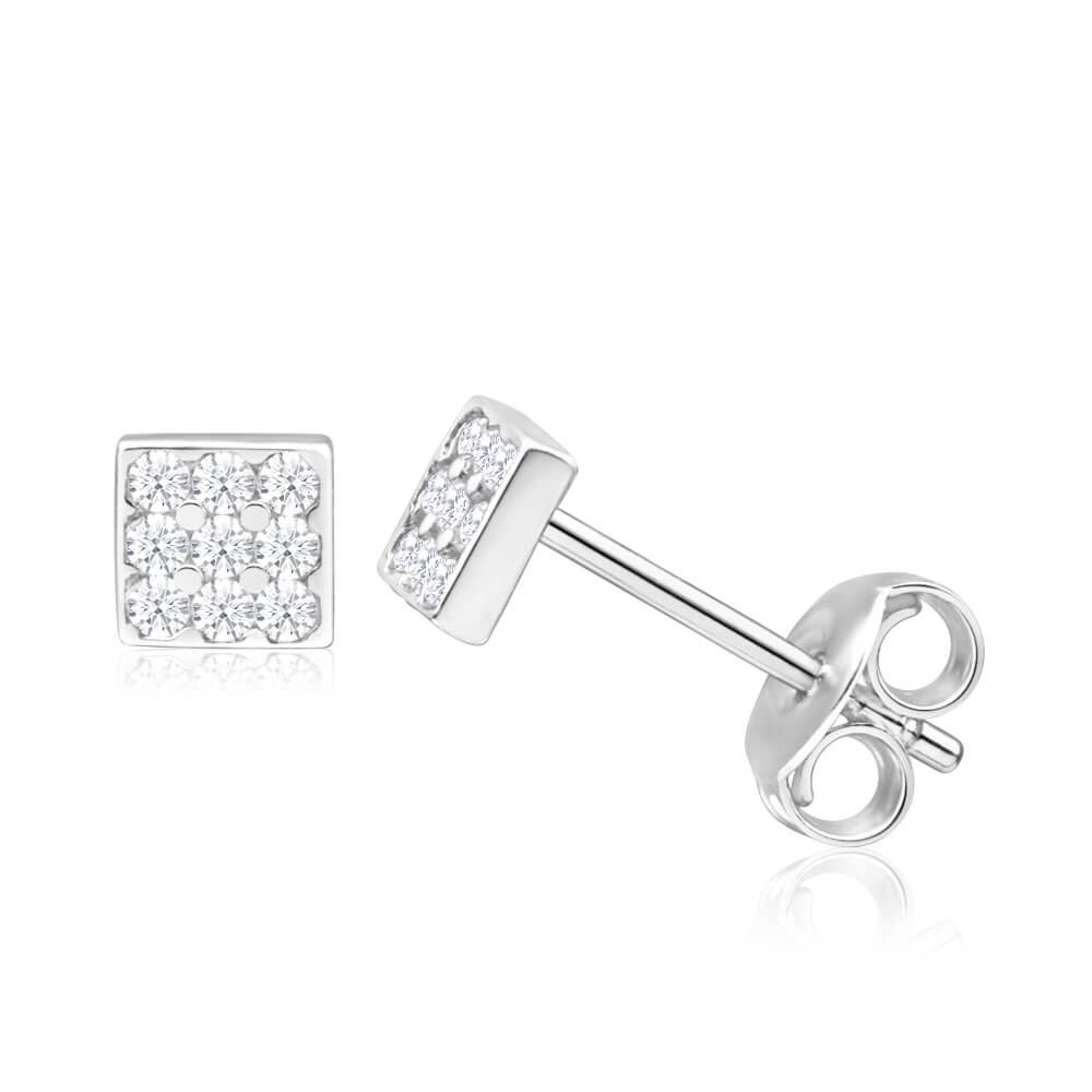 9ct Yellow Gold Silver Filled Cubic Zirconia Squared Stud Earrings