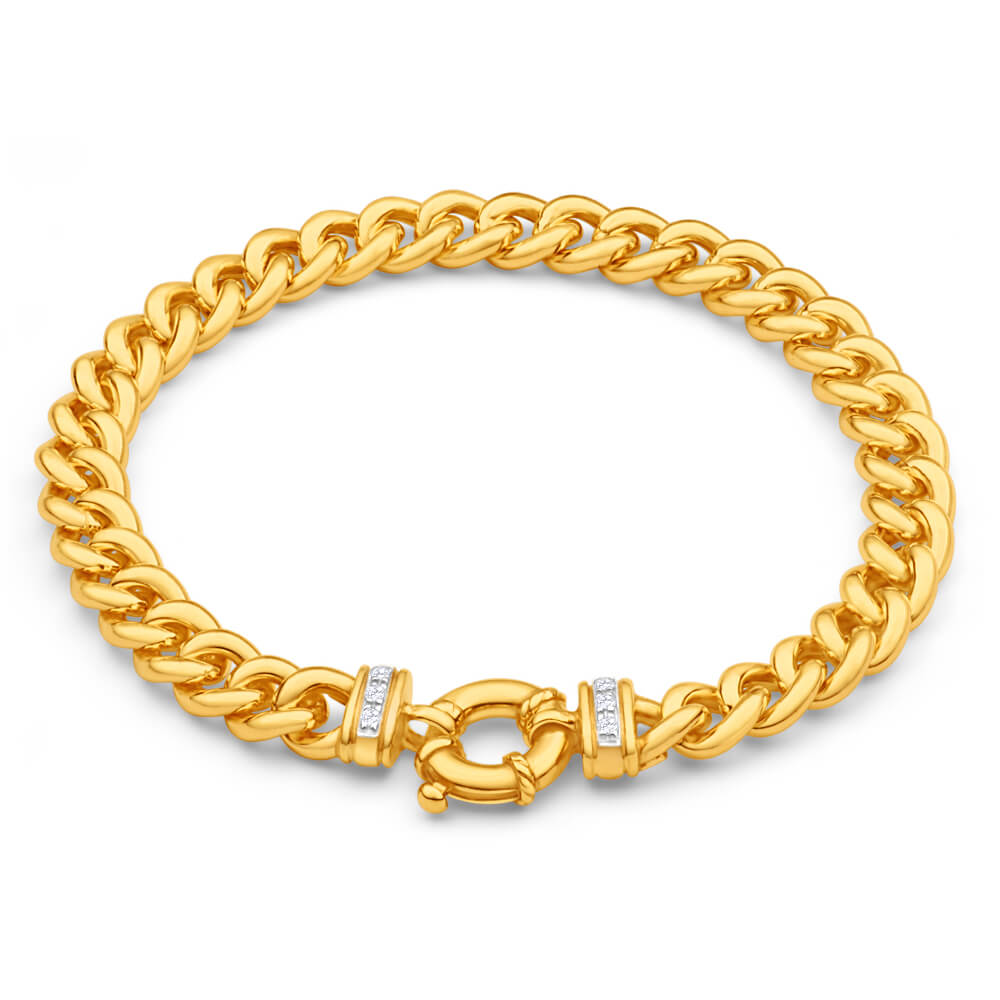 9ct Yellow Gold Silver Filled Cubic Zirconia 20cm Curb Bracelet
