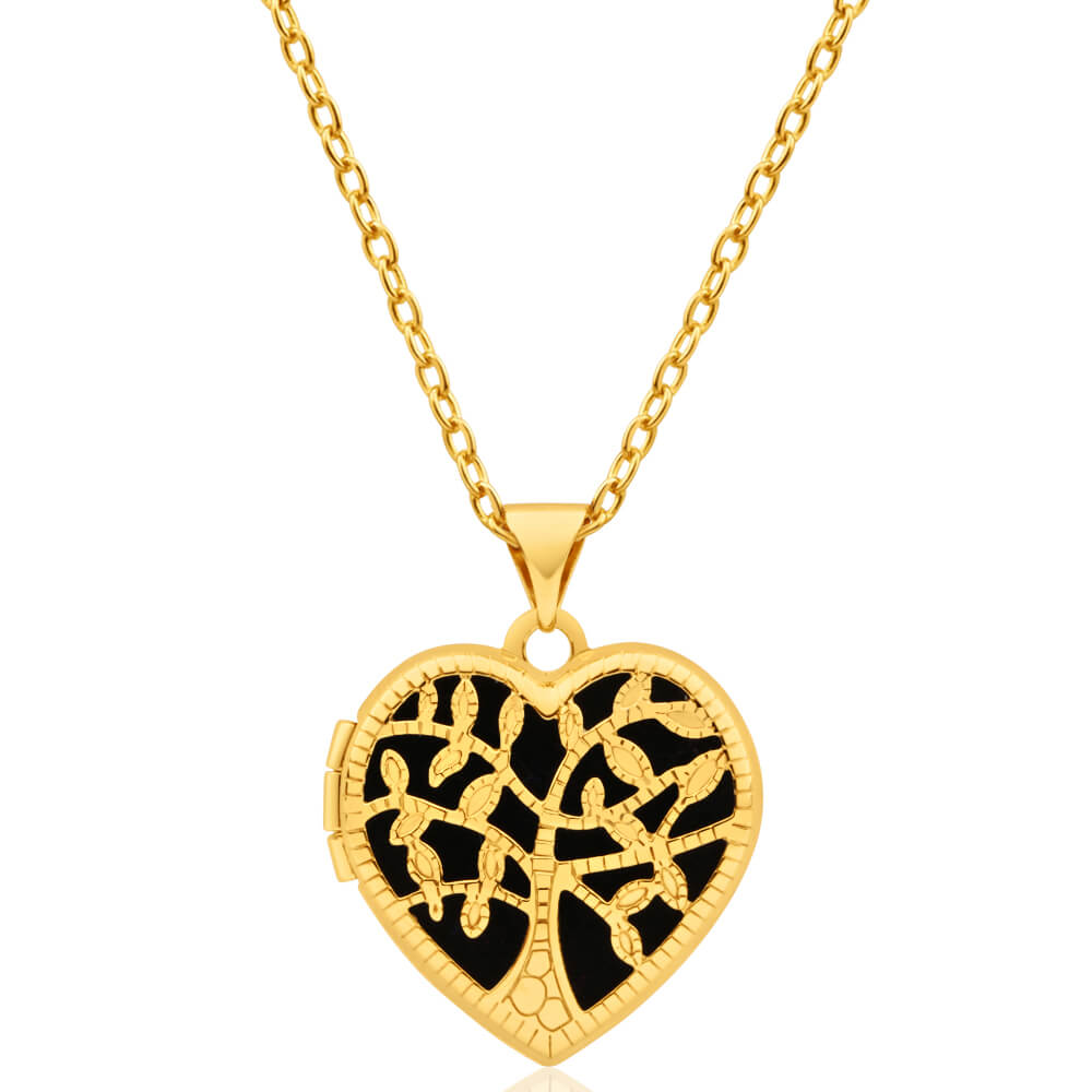 9ct Yellow Gold Silver Filled Heart Shaped filigree Tree of Life 18mm Locket Pendant