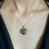 9ct Yellow Gold Silver Filled Heart Shaped filigree Tree of Life 18mm Locket Pendant