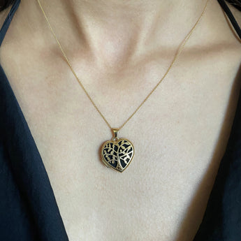9ct Yellow Gold Silver Filled Heart Shaped filigree Tree of Life 18mm Locket Pendant