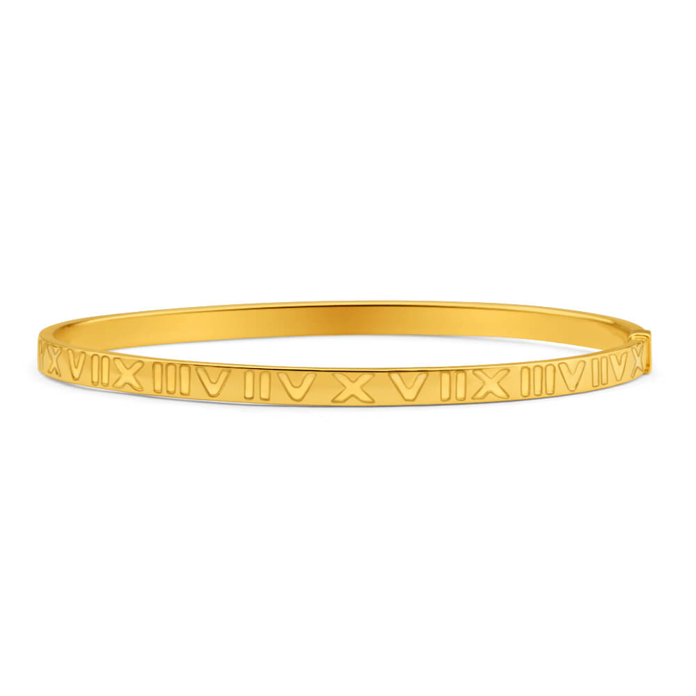 9ct Yellow Gold Silver Filled Roman Numeral Bangle