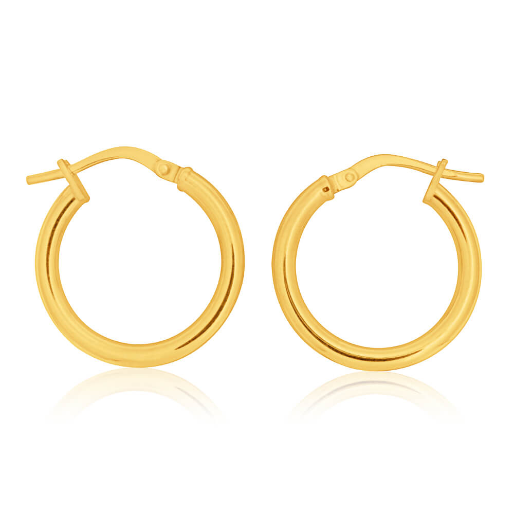 9ct Yellow Gold Silver Filled plain 15mm Hoop Earrings – Shiels Jewellers