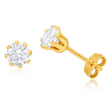 Load image into Gallery viewer, 9ct Yellow Gold Silver Filled Cubic Zirconia 5mm Stud Earrings