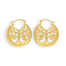 Load image into Gallery viewer, 9ct Yellow Gold Silver Filled Tree of Life Creole Hoop Earrings