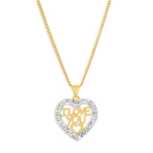 Load image into Gallery viewer, 9ct Yellow Gold Silver Filled Crystal I Love You Heart Pendant