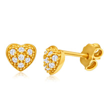 Load image into Gallery viewer, 9ct Yellow Gold Silver Filled Cubic Zirconia Heart Shape Stud Earrings