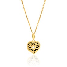 Load image into Gallery viewer, 9ct Yellow Gold Silver Filled Diamond Set Heart Shaped Filigree Locket