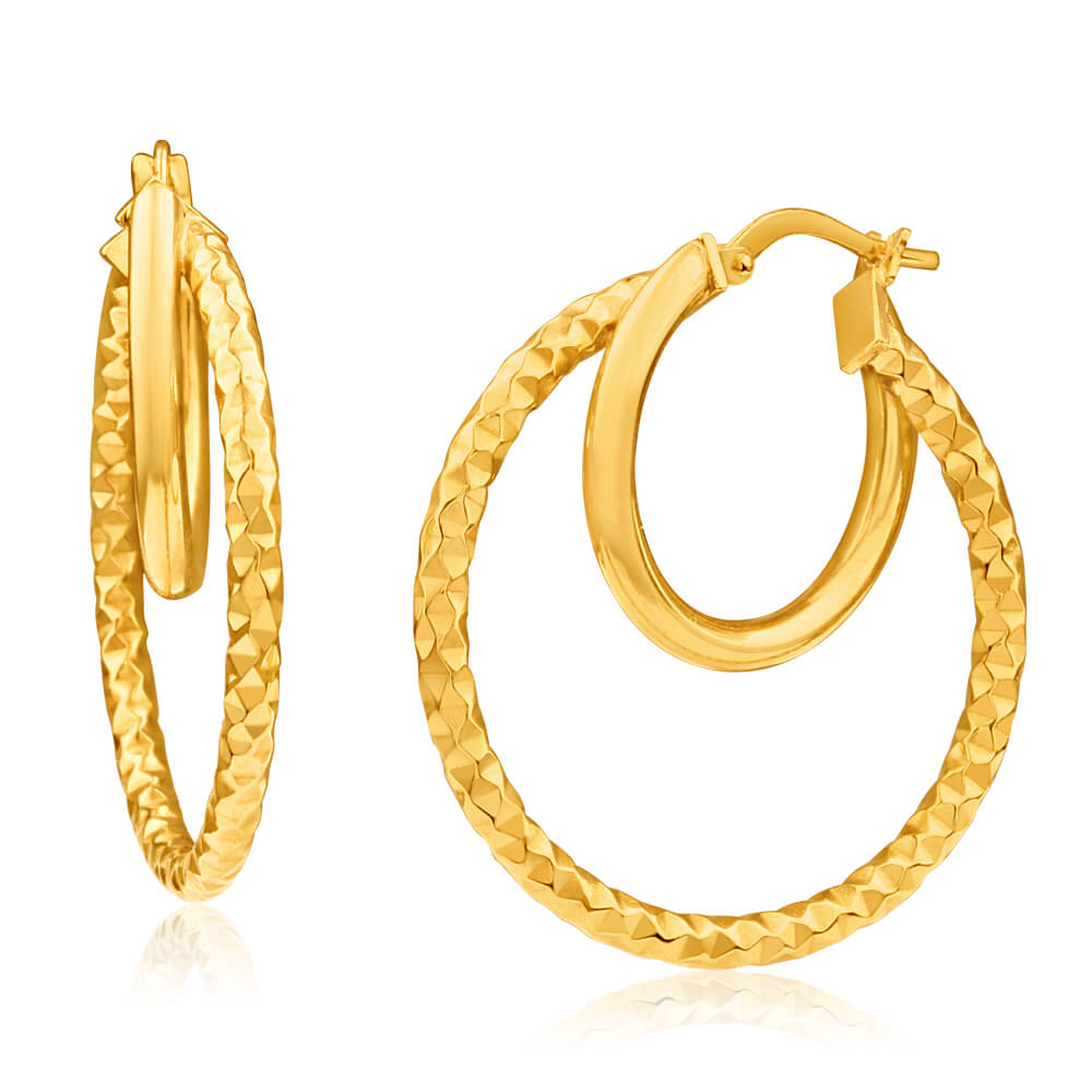 9ct Yellow Gold Silver Filled Double Hoop Earrings