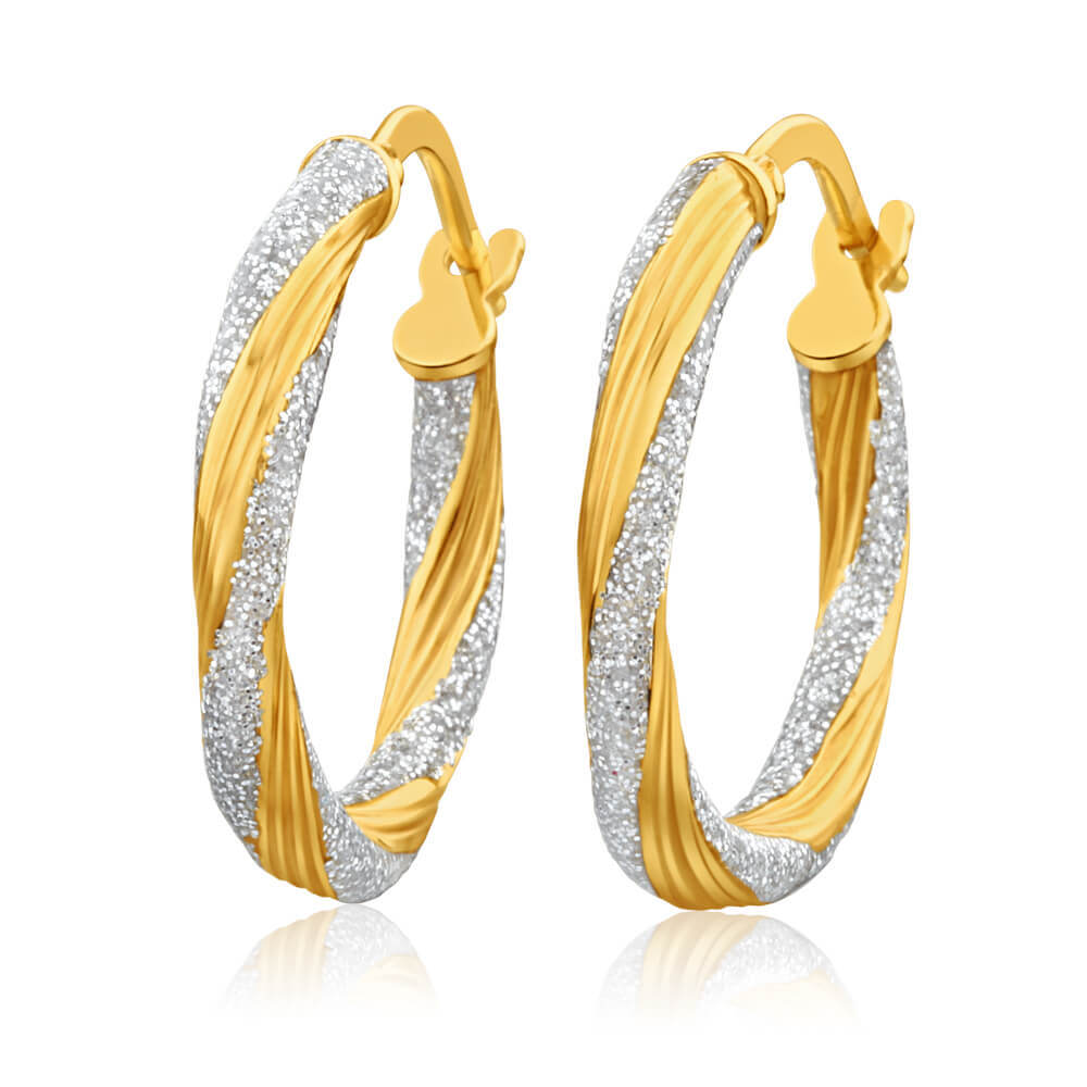 TVSN - 9ct Yellow Gold Diamond Cut Slim Hoop Earrings 25mm TVSN - 9ct Yellow Gold Diamond Cut Slim Hoop Earrings 25mm