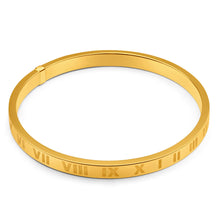 Load image into Gallery viewer, 9ct Yellow Gold Silver with Roman Numeral Filled Bangle 65mm wide