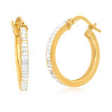 9ct Yellow Gold Silver Filled 15mm Diamond Cut Hoop Earrings