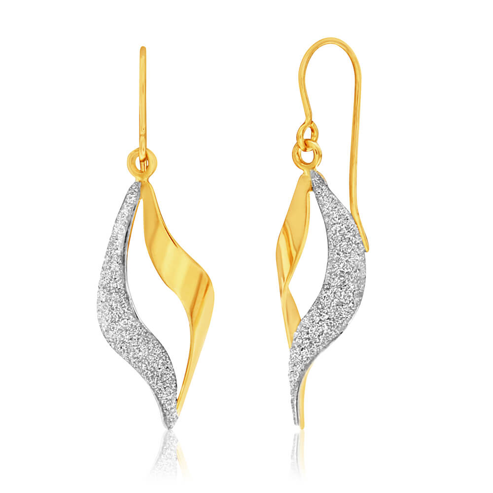 9ct Yellow Gold Silver Filled Stardust Twist Drop Earrings