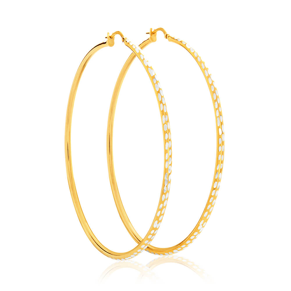 9ct Yellow Gold Silver Filled 60mm Hoop Earrings with diamond cut feature