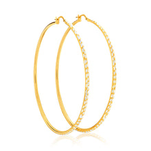 Load image into Gallery viewer, 9ct Yellow Gold Silver Filled 60mm Hoop Earrings with diamond cut feature