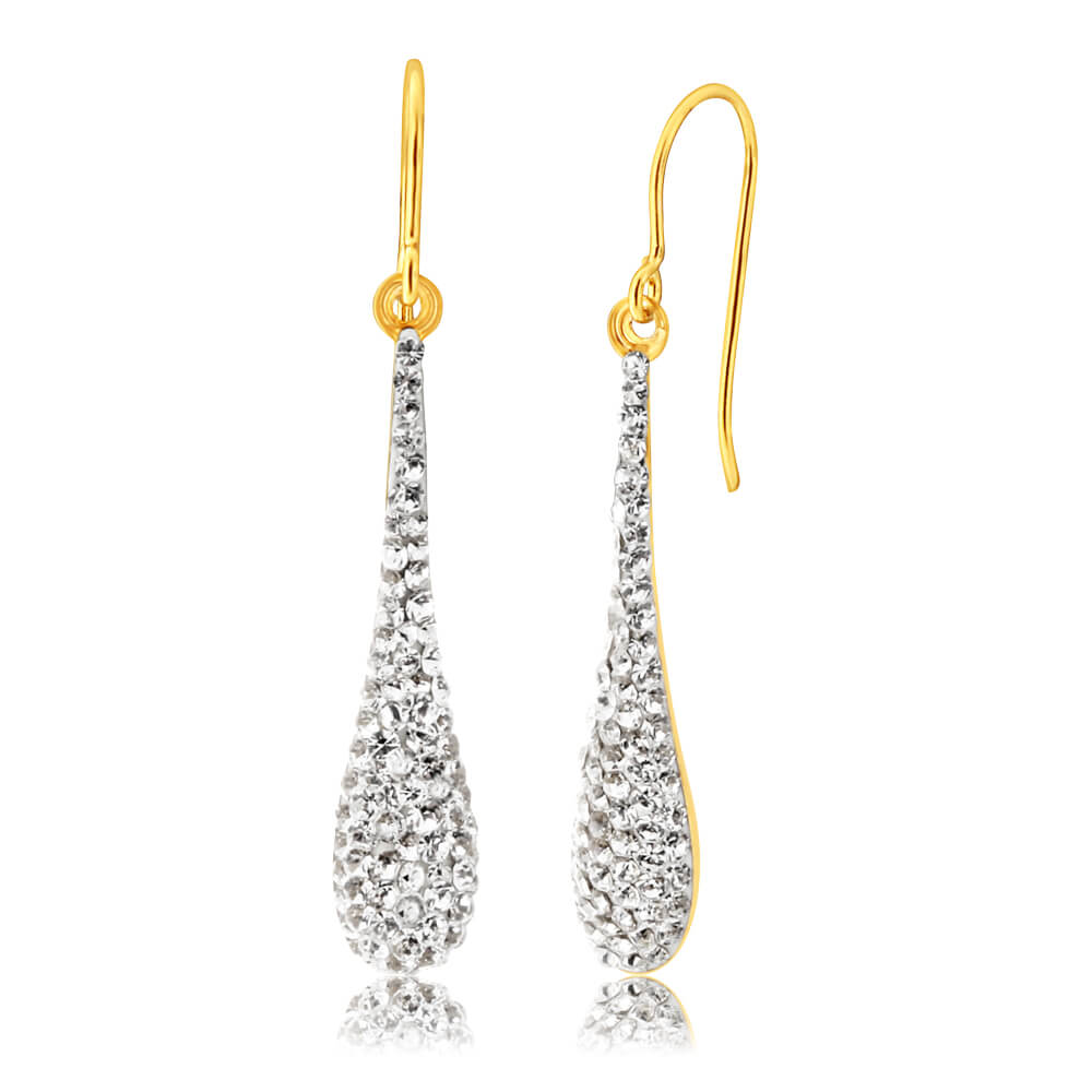 9ct Yellow Gold Silver Filled Crystal Long Drop Earrings