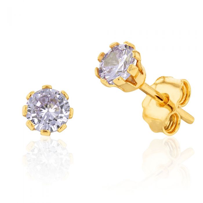 9ct Yellow Gold Silver Filled Cubic Zirconia Lavender 4mm Stud Earrings