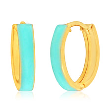 Load image into Gallery viewer, 9ct Yellow Gold Silver Filled Turquoise colour Enamel Hoop Earrings