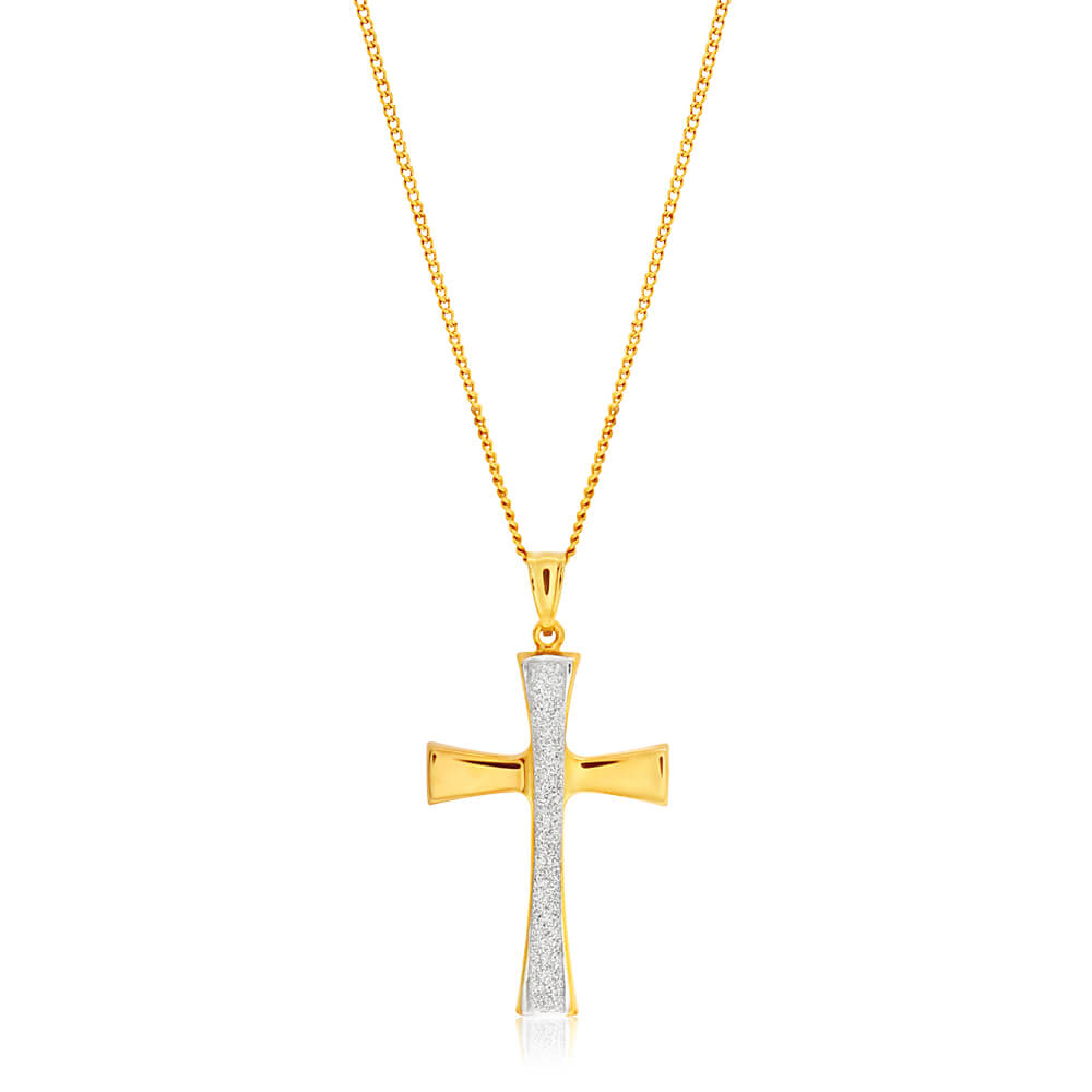 9ct Yellow Gold Silver Filled Stardust Cross Pendant