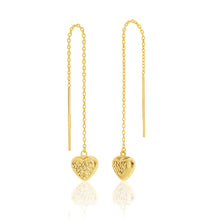 Load image into Gallery viewer, 9ct Yellow Gold Silver Filled Heart Long Thread Drop Earrings