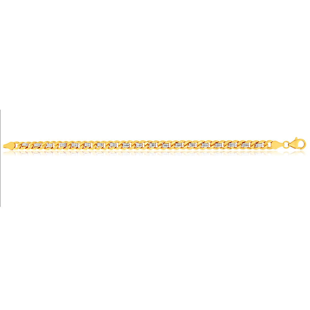 9ct Yellow and White Gold Silver Filled Curb 19cm Bracelet