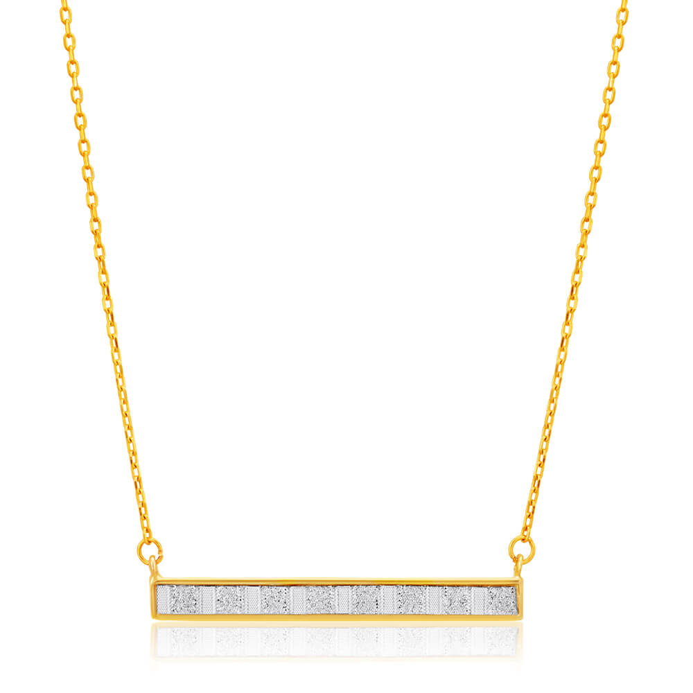 9ct Yellow Gold Silver Filled Stardust Bar Pendant With Chain