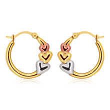Load image into Gallery viewer, 9ct Yellow Gold-Silver Filled Hoops Triple Love Hearts Multitones