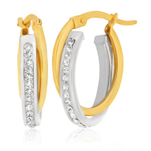 Load image into Gallery viewer, 9ct Yellow Gold Silver Filled Crystal Oval Hoop Earrings