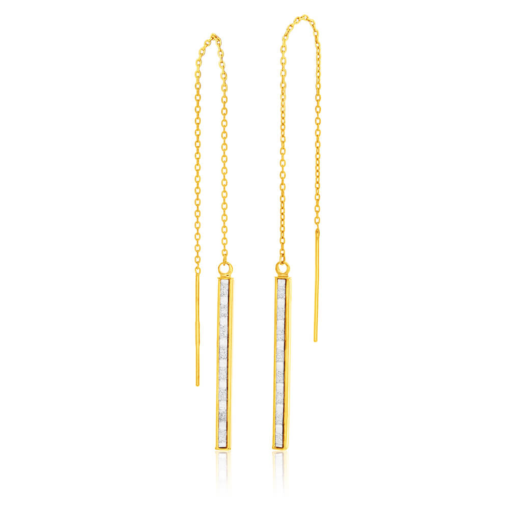 9ct Yellow Gold Silver Filled Crystal Thread Drop Earrings