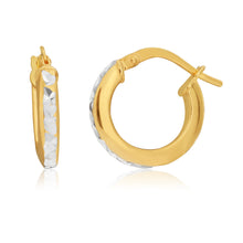 Load image into Gallery viewer, 9ct Yellow Gold Silver Filled Diamond Cut 10mm Hoops Earrings