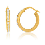 9ct Yellow Gold Silver Filled Diamond Cut 15mm Hoops Earrings