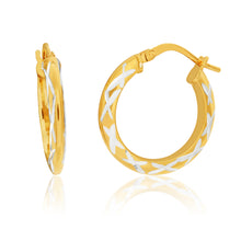 Load image into Gallery viewer, 9ct Yellow Gold Silver Filled Criss Cross Diamond Cut 15mm Hoops Earrings