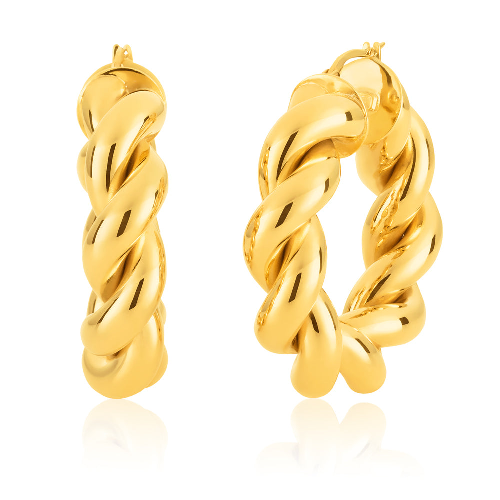 9ct Yellow Gold Silver Filled Twisted Braid 20mm Hoops Earrings