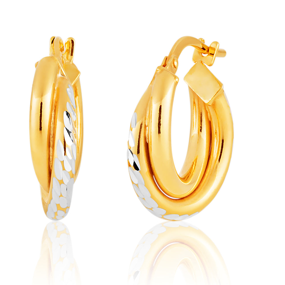 9ct Yellow Gold Filled 10mm double Hoop Earrings
