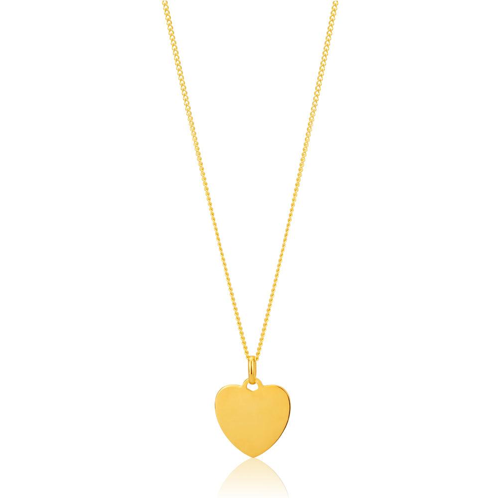 9ct Yellow Gold Silver Filled Plain Heart Pendant in 12mm