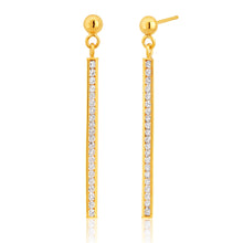Load image into Gallery viewer, 9ct Gold Cubic Zirconia Silver Filled Bar Drop Earrings