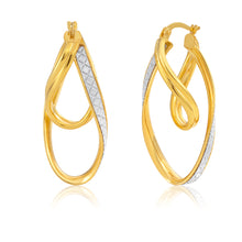 Load image into Gallery viewer, 9ct Yellow Gold Silver Filled Stardust double Twist Hoops Earrings