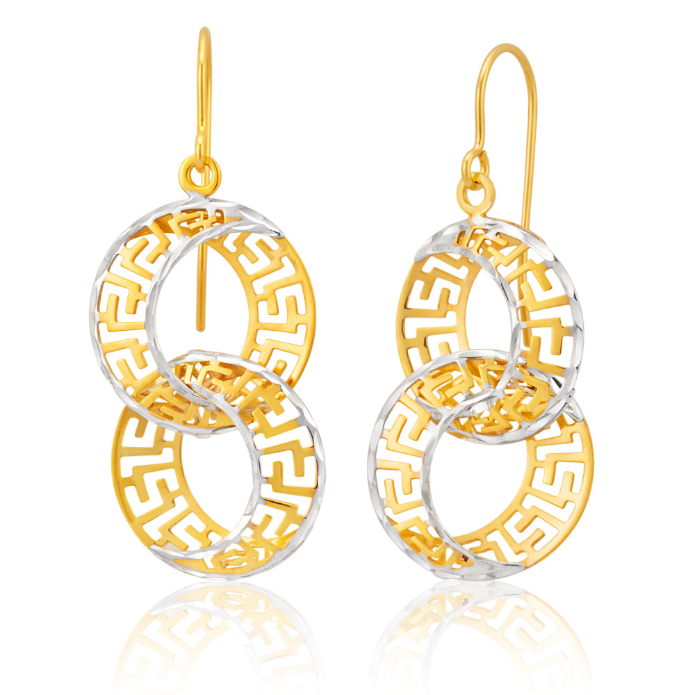 Key Ear Sorter 9ct Yellow Gold Silver Filled Double Hoop Greek key Earrings– Shiels ...