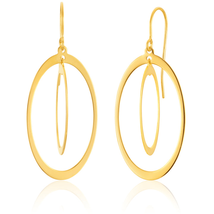 9ct Yellow Gold  Silver Filled Duo dangling Circle Drop Earrings