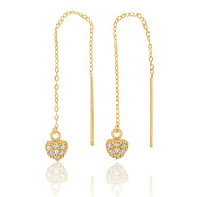 Load image into Gallery viewer, 9ct Yellow Gold Silver filled Cubic Zirconia Heart Thread Earrings
